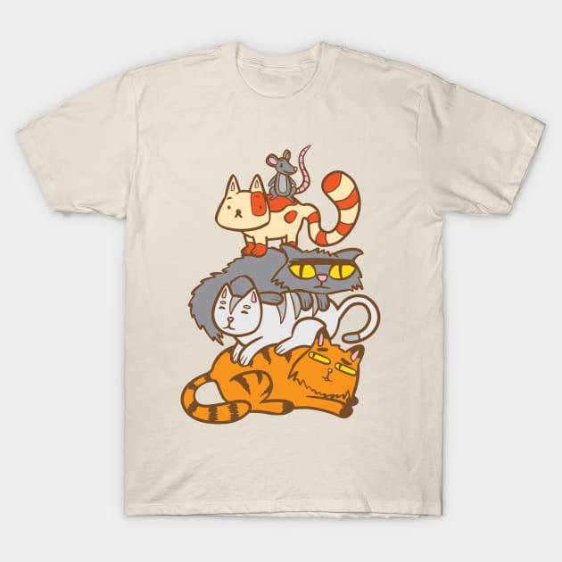 Stack of cats..... and a mouse! T-Shirt by JIMBOT